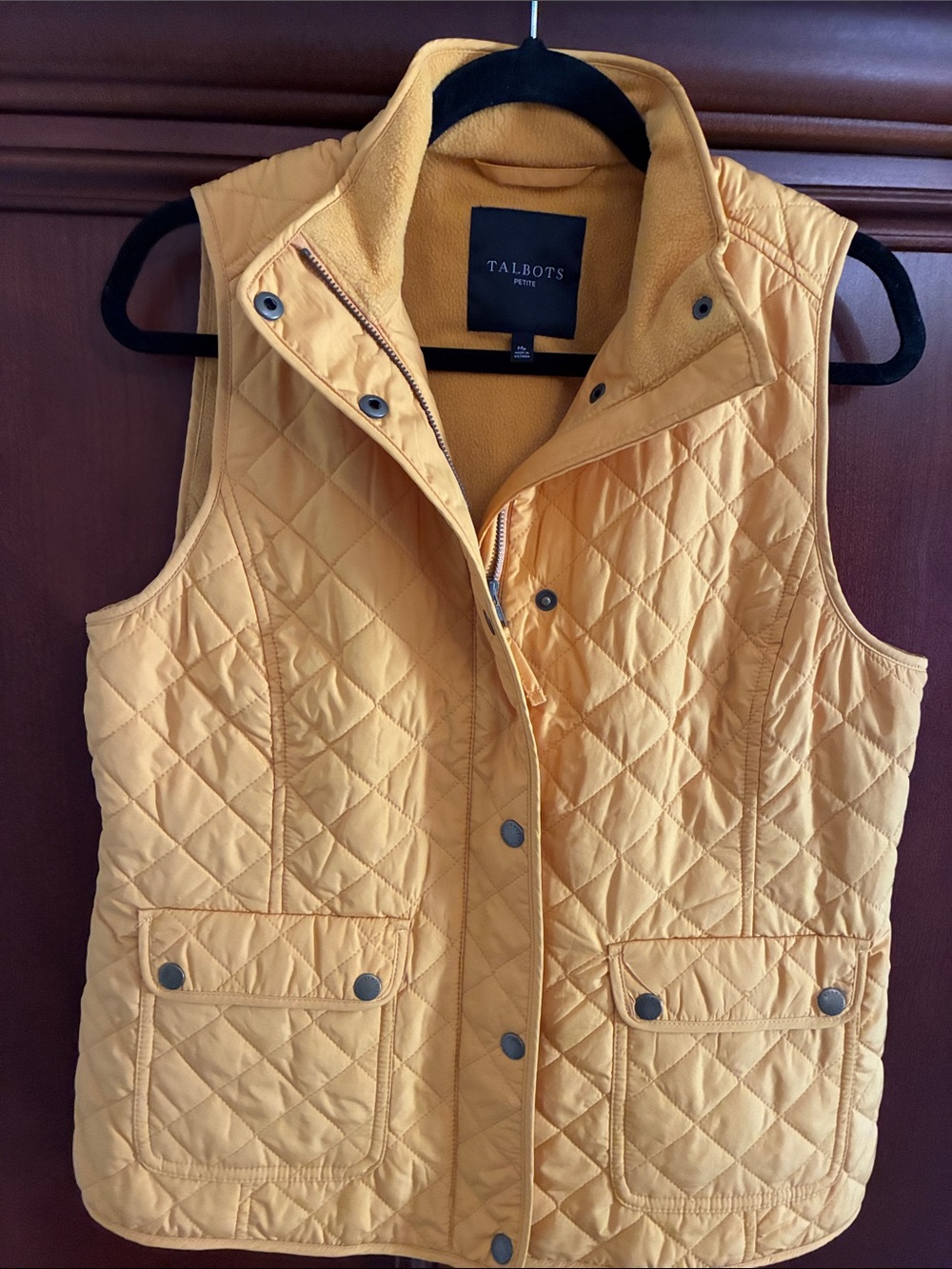 Talbots Quilted Mustard Yellow Vest with Snap Front